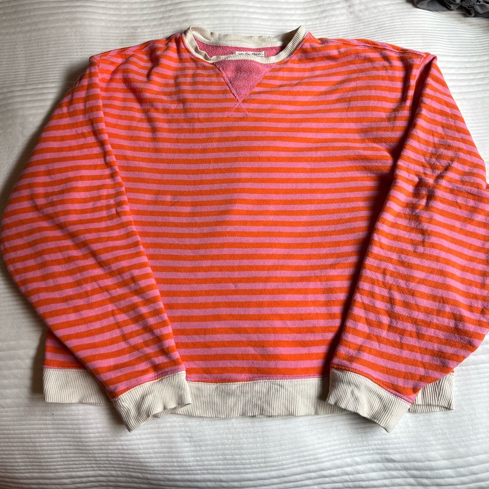 Free People Classic Striped Oversized Crew - Orange and Pink Striped Sweatshirt
